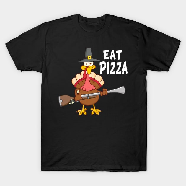 Turkey Eat Pizza Funny Thanksgiving Vegan T-Shirt by medrik